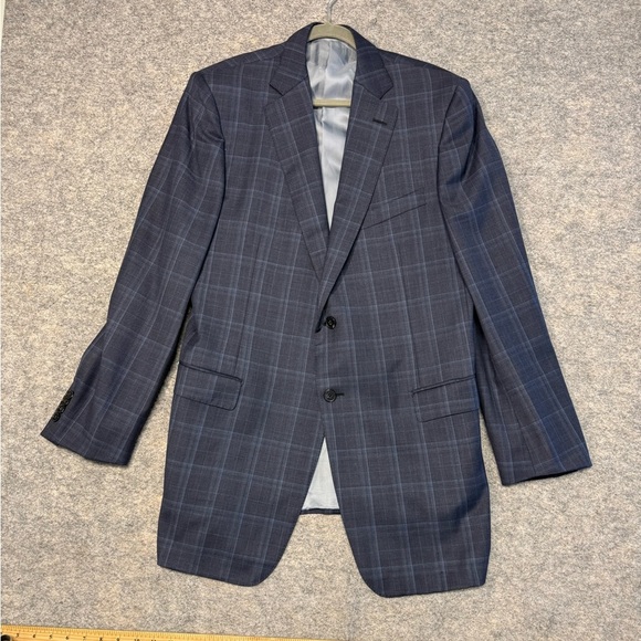 Ermenegildo Zegna Men's Navy Plaid Wool Suit Jacket Blazer 56L - Picture 2 of 11